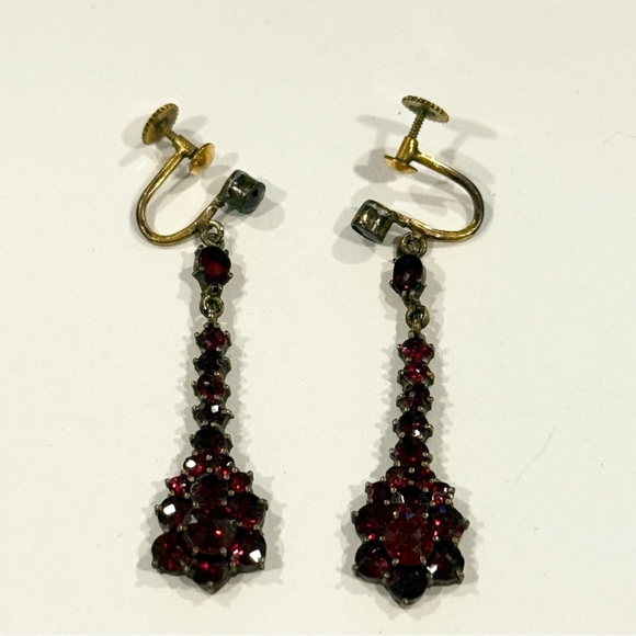 Vintage Red Garnet Bohemian Necklace & Screwback Earrings Set Victorian Revival - Picture 7 of 16